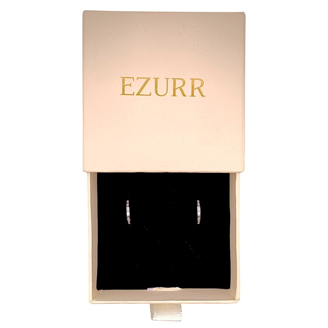 Baguette Cut Circle Huggie Earrings (Pure Silver) - Silver